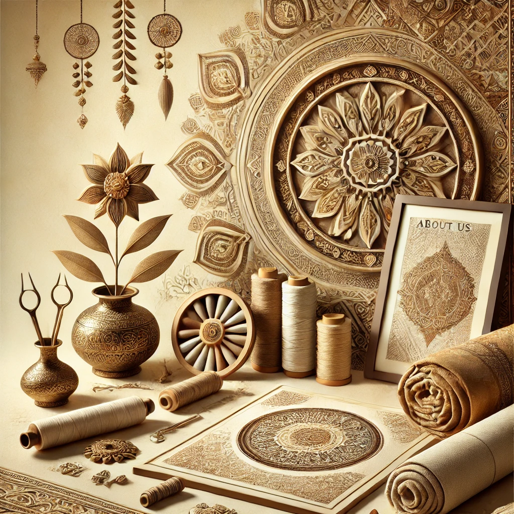 DALL·E 2024-11-30 20.15.06 - A visually appealing image for the 'About Us' section of a premium Indian ethnic wear website. The design showcases a serene background with tradition